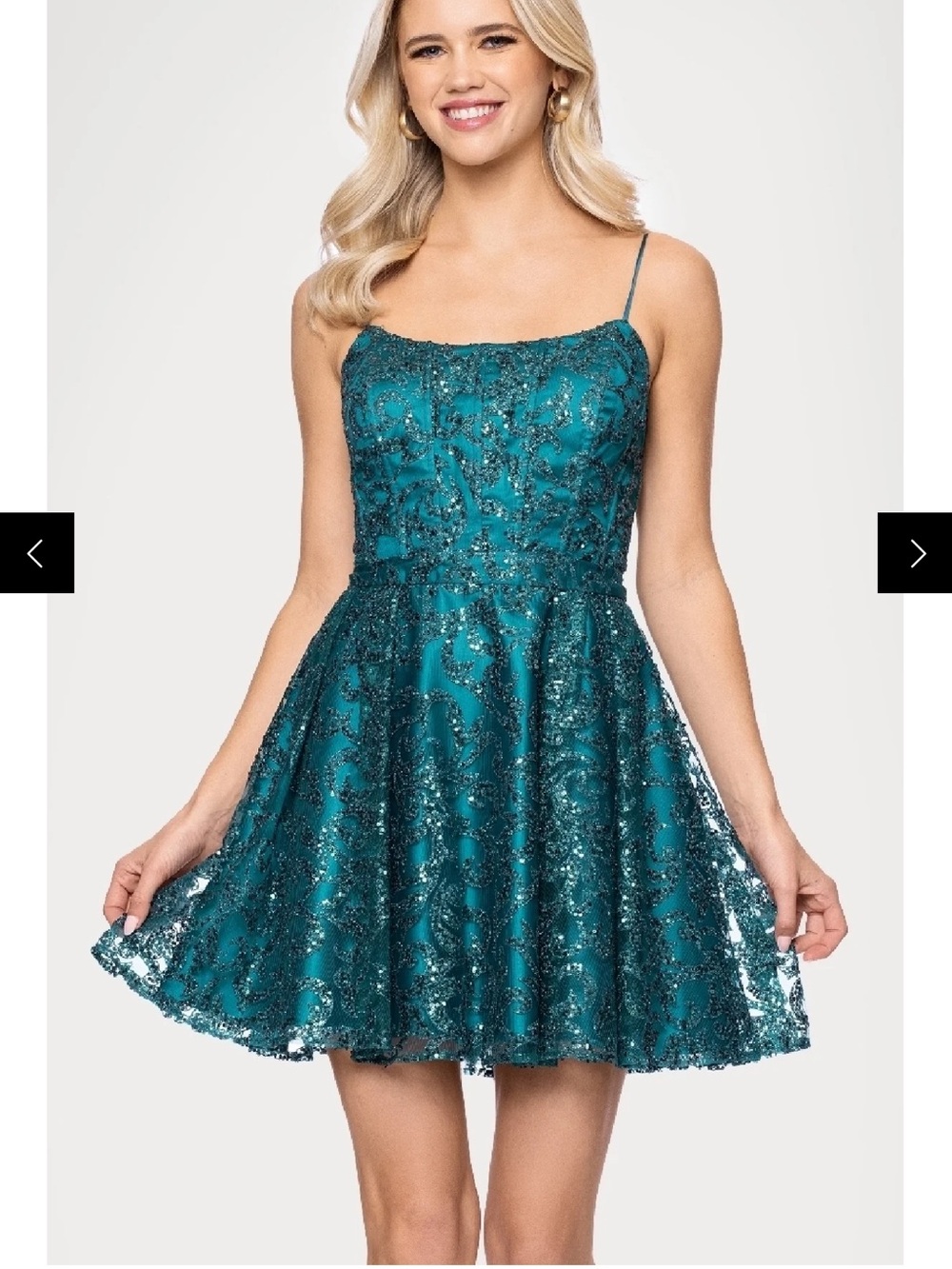 Teal Lace A-Line Party Dress with Spaghetti Straps